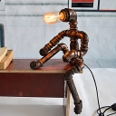 Bronze Sitting Robot Nightstand Lamp Retro Style Iron Single Restaurant Hanging Light