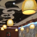 Beige Cloche Shaped Pendant Lamp Asian 1 Bulb Bamboo Suspension Light Fixture for Restaurant