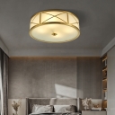 Frosted Glass Round Flush Mount Lighting Antique Bedroom Flush Mount Fixture in Brass