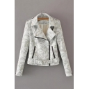 Cool Camouflaged Pattern Notched Lapel Long Sleeves Zippered Biker Jacket with Buttons