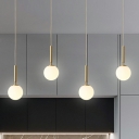 Simple Style Ball Pendant Lamp White Glass 1-Bulb Restaurant Suspension Light in Brass