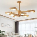 Adjustable Trapezoid Chandelier Modern Wooden Living Room Suspension Light with Sputnik Design