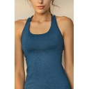 Stylish Women's Tank Top Heathered Hollow out Criss Cross Sleeveless Round Neck Sleeveless Loose Fitted Training Bra