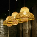 Japanese Hot Pot-Shaped Ceiling Light Rattan Single Restaurant Hanging Pendant Light in Wood
