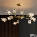 Ice Cube Shaped Hanging Chandelier Postmodernism Crystal Gold Finish Pendant Light