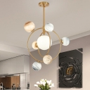 Globe Chandelier Light Simplicity Planet Glass 7 Bulbs Living Room LED Pendant Light in Gold
