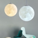 3D Print Moon Shaped LED Ceiling Light Minimalist Metal Dining Room Hanging Lamp in White