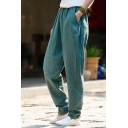 Leisure Womens Pants Linen and Cotton Elastic Waist Solid Ankle Carrot Fit Pants
