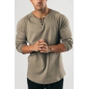 Cozy Tee Top Plain Long Sleeve Crew Neck Button Up Regular Fit Henley T Shirt for Men