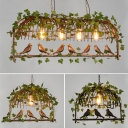 Wrought Iron Birdcage Island Lamp Industrial 4-Head Restaurant Suspension Lighting with Ivy Decoration