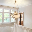 Beveled Glass Panel Chandelier Pendant Light Vintage 4 Bulbs Corridor Hanging Light in Gold