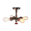 Sputnik Iron Pipe Semi Flush Rustic 4 Bulbs Living Room Flush Ceiling Light with Water Valve in Bronze