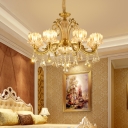 Crystal Lotus Suspension Lighting Traditional Parlor Chandelier Lamp in Antiqued Gold