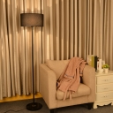 Modern Style Drum Shade Floor Lamp Fabric Single-Bulb Living Room Standing Lighting