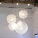 Rattan Globe Ceiling Suspension Lamp Simplicity 1 Head Pendant Light Kit for Snack Bar