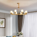 Gold Chandelier Light Retro Double-Layer Glass Cylinder Pendant Light Fixture for Living Room