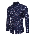 Classic Mens Shirt Star Pattern Single Breasted Long Sleeve Point Collar Slim Fit Shirt