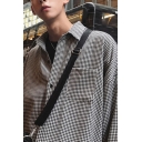 Trendy Mens Shirt Houndstooth Print Button up Spread Collar Loose Fit Long Sleeve Shirt with Chest Pocket