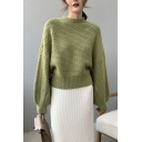 Fancy Womens Sweater Solid Color Long Sleeve Crew Neck Knitted Loose Fit Pullover Sweater Top
