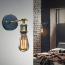 Brass Open Bulb Wall Lamp Industrial Metal 1-Light Bedroom Wall Mount Light with Swivel Joint