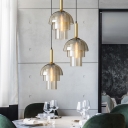 Cognac Glass Layers Suspension Lighting Postmodern 1-Light Brass Pendant Light for Restaurant