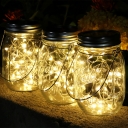 Mason Jar Outdoor Solar Pendant Lighting Clear Glass Decorative LED Hanging Light with Arched Handle