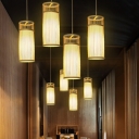 Cylindrical Down Lighting Pendant Simple Style Bamboo 1-Light Wood Hanging Light Fixture