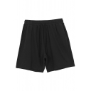 Guys Classic Shorts Solid Color Drawstring Waist Straight Shorts in Black