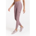 Womens Leggings Fitness Plain Color Butt Lifting Quick Dry Flap Pockets High Rise Skinny Fit 7/8 Length Yoga Leggings