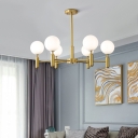 Postmodern Globe Chandelier Hand-Blown Glass Living Room Hanging Ceiling Light in Brass