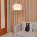 Drum Shade Floor Lamp Minimalist Feather 1-Light Living Room Standing Light with Arched Arm