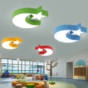 Crescent and Star LED Ceiling Fixture Cartoon Acrylic Childrens Bedroom Flushmount Light