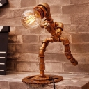 Metal Jogger Robot Table Light Cyberpunk 1-Light Dorm Room Night Light in Bronze
