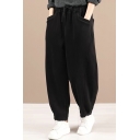 Casual Womens Pants Solid Color Drawstring Waist Ankle Length Tapered Fit Pants