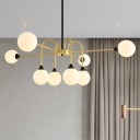 Ball Chandelier Light Postmodern Glass 8 Lights Gold Hanging Lamp for Living Room