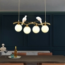 Sphere Dining Room Suspension Light Glass 4-Bulb Postmodern Island Lamp with Bird and Branch Decor