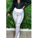 Cool Sport Women's High Waist Letter EVERYONE SUCKS BUT ME Contrasted Stitch Long Skinny Leggings in Grey