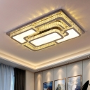 Quad Shaped Bedroom Ceiling Lamp Crystal Modernist LED Flush Mount Light Fixture in White