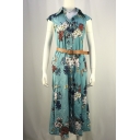 Summer Trendy Chic Boho Style Floral Printed Short Sleeve Button Down Maxi Shirt Dress