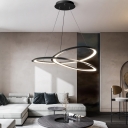 Aluminum Cycling LED Chandelier Simplicity Black Hanging Ceiling Light for Living Room