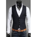 Men's Solid Color Single Breasted Slim Fitted Business Suit Vest