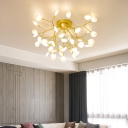 Gold Tree Branches Semi-Flush Ceiling Light Nordic Metal Flush Light Fixture for Bedroom