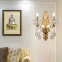 Gold Candlestick Wall Lighting Traditional Metal Corridor Wall Lamp with Floral Glass Bobeche
