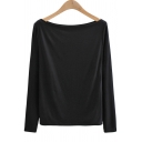 Basic T-Shirt Womens Solid Color Boat Neck Long Sleeve Slim Fit Bottoming T-Shirt