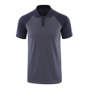 Mens Polo Shirt Stylish Color Block Raglan Button Detail Turn-down Collar Slim Fit Short Sleeve Polo Shirt