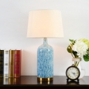 Blue Jar Night Lamp Modern 1-Light Ceramic Table Light with Tapered Fabric Shade
