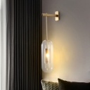 Postmodern Capsule Shaped Wall Light Glass 1-Light Living Room Wall Sconce with Mesh Tube Inside
