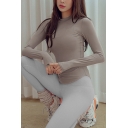 Hot Womens Tee Top Solid Color Long Sleeve Crew Neck Slim Fit T Shirt