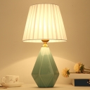 Ceramic Diamond Shaped Table Lamp Modern 1-Head Nightstand Light with Pleated Fabric Shade