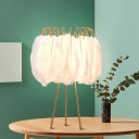 Postmodern Tripod Table Lamp Feather 1 Head Girls Room Night Light in Gold-White